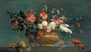 Blumenstück mit Papagei